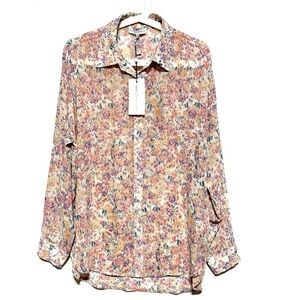 VICI X Summer Of Diane Sheer Watercolor Print Button Front Long Sleeves Shirt XS